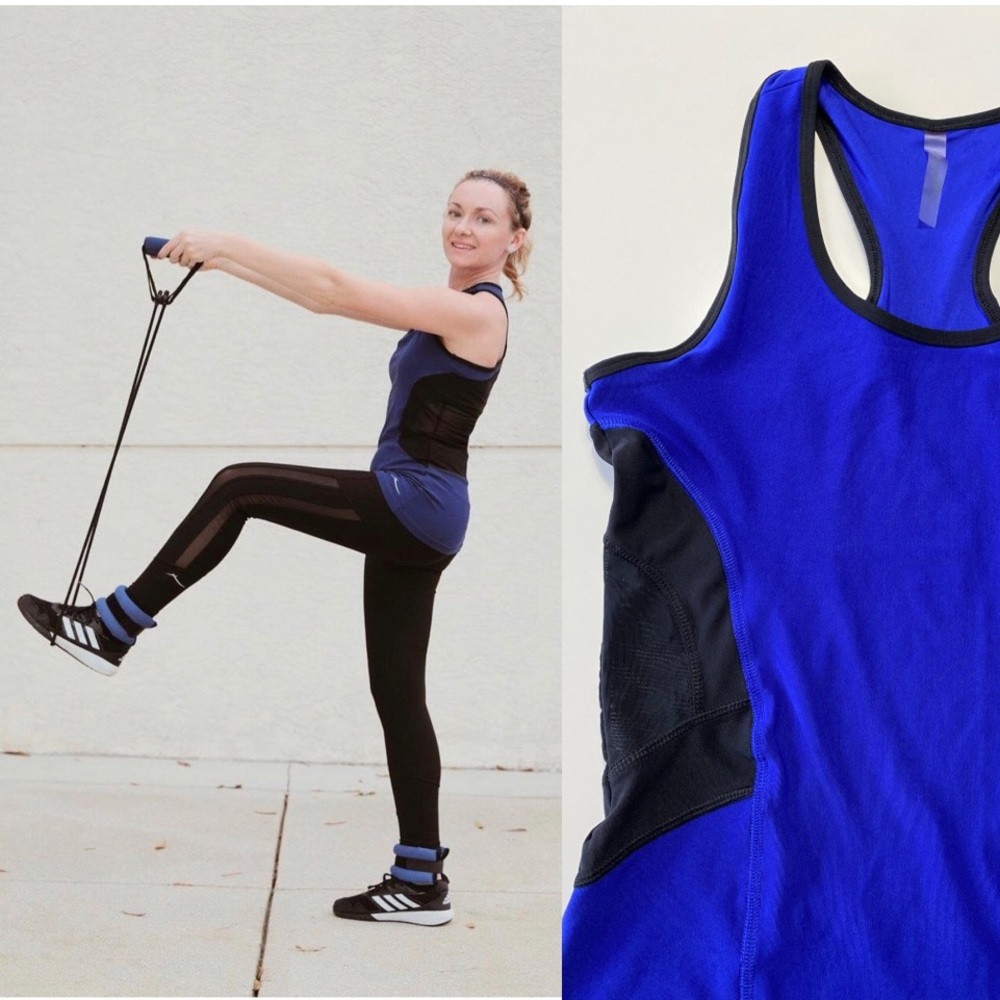 X BY GOTTEX blue sport tank with mesh panels. S